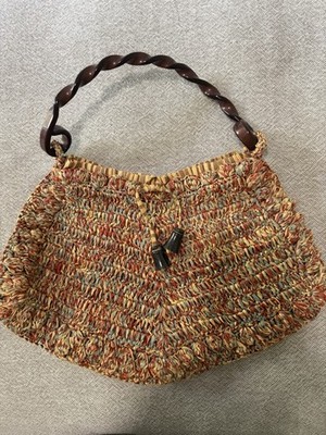 Jamin Puech Multicolor Woven Top Handle Bag with Twisted Wood Handle