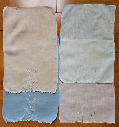 4 kleine Vintage Madeira Gäste Fingerspitzen Leinen Handtücher bestickt - Bild 2 von 8