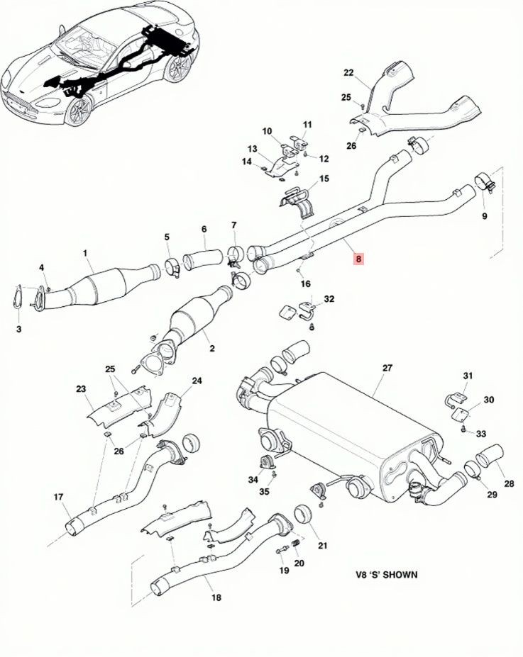 06-16 ASTON MARTIN V8 VANTAGE 4.3L ENGINE MOTOR EXHAUST SYSTEM CENTER PIPE OEM