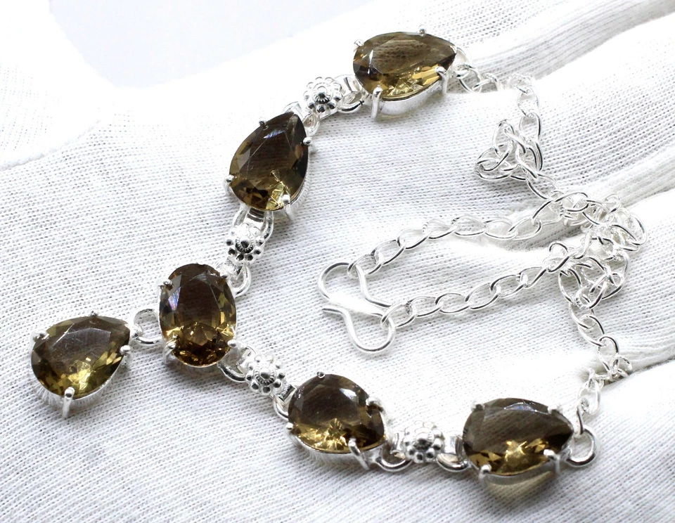 Brown Smoky Quartz Gemstone Handmade 925 Sterling Silver Jewelry Necklace 18" - Image 2 of 4