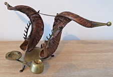 Antique Anglo/Indian Rams Horn and Brass Ink Well and Ash Tray Desk Tidy.