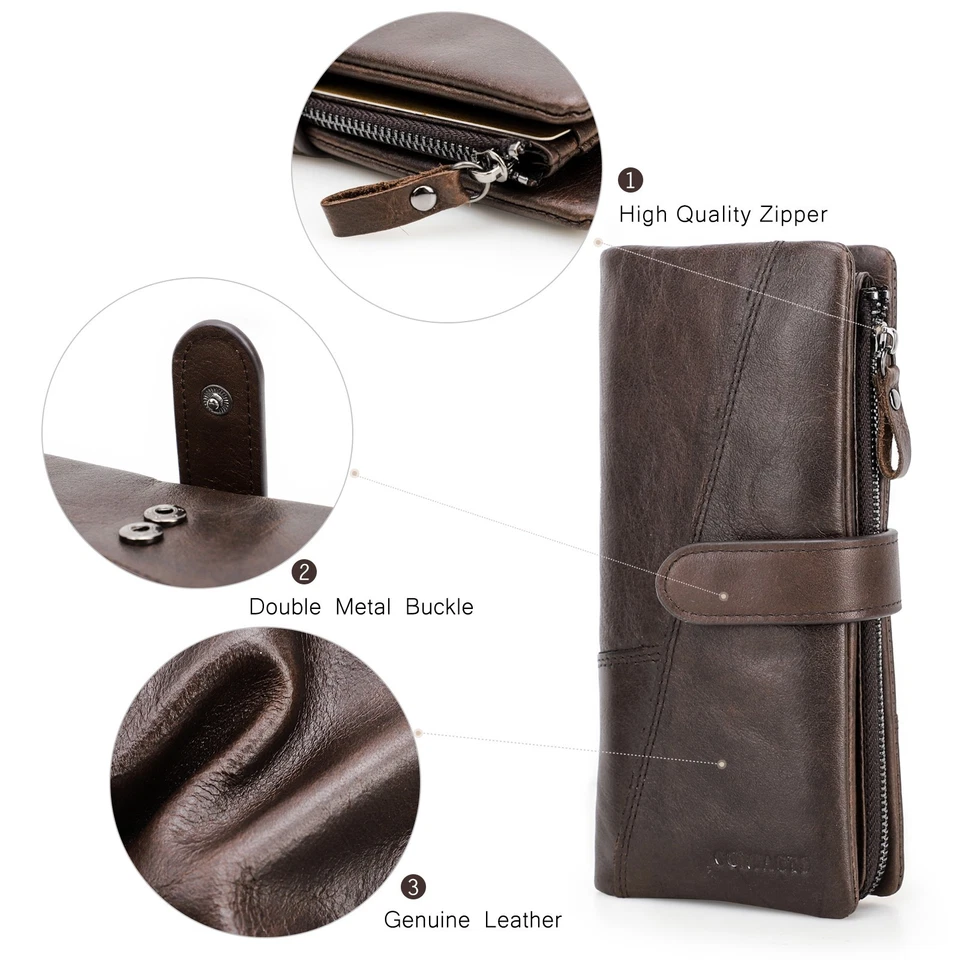 Mens Real Leather Long Wallet Card Photo ID Phone Holder Organiser Bifold Wallet - Image 3 of 4