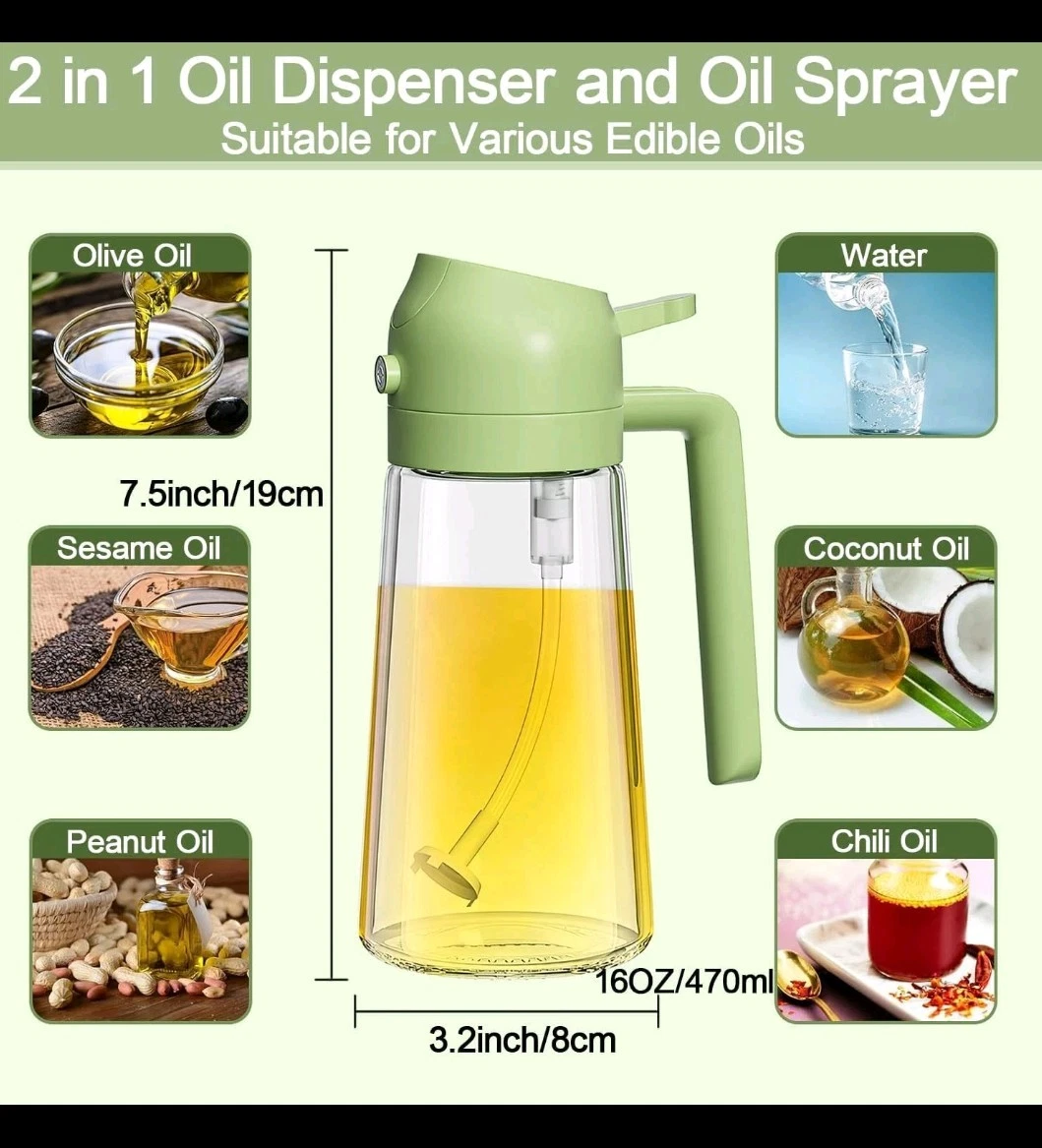 X2 -16Oz 2-in-1 Oil Dispenser Bottle for Kitchen Olive Oil Dispenser & Oil Spray