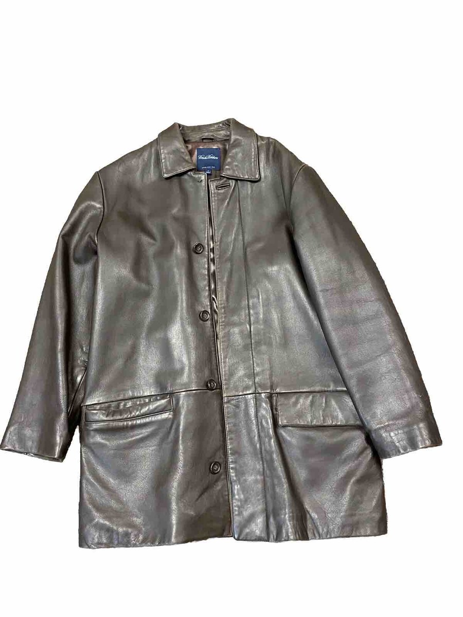 Brooks Brothers Leather Jacket Mens Brown Lined Classic Car Coat M