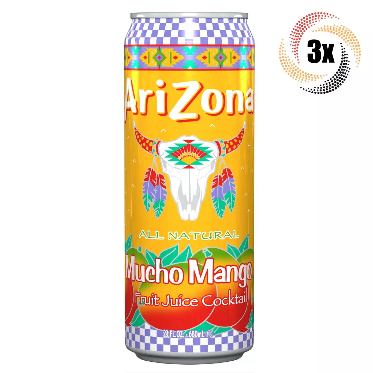 3x Cans Arizona Mucho Mango Vitamin C Natural Flavor Fruit Juice