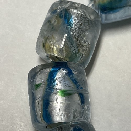 FANCY GLASS BEADS 16x12mm Light Blue and Foil Barrel 28 Total Hand Made Beads - Picture 6 of 13
