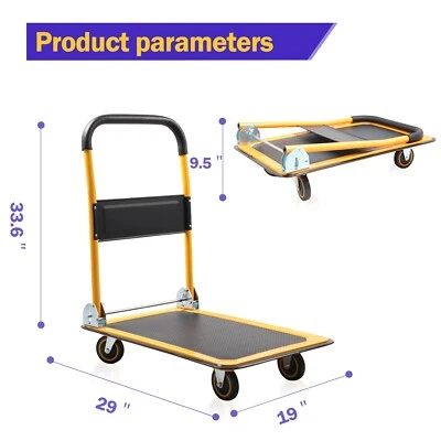 APLLLOLIFT APOLLOLIFT 330lbs Push Dolly Cart Foldable Platform Truck Trolley Hand Truck