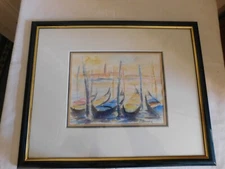 P.CHANOZ (XXth) "View Of Gondolas In Venice" Framed Watercolor Under Glass