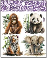 Violette Stickers 2 Sheets Baby Jungle Animals Tiger Elephant Panda Gorilla