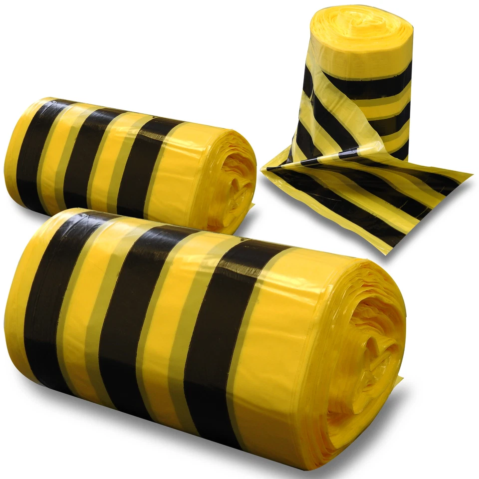 RE-GEN Clinical Waste Disposal Tiger Stripe Sacks Yellow 20ltr, 2 Rolls 100 Bags