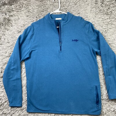 tasc Performance Pullover Mens Medium Green Quarter Zip Apex Fleece Bamboo Fish