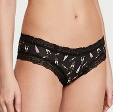 Victoria's Secret The Lacie Lace-Waist Cotton Cheeky Panties Size L In Black
