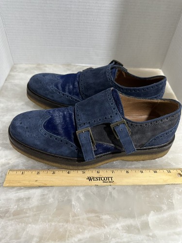Etro Men's Blue Suede Double Monk Strap Shoes Size UK 41 / US 8.5 - Picture 5 of 19