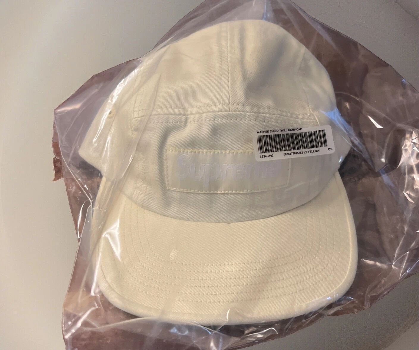 CASQUETTE DE CAMP EN SERGÉ CHINO LAVÉ SUPRÊME JAUNE CLAIR OS SS24 SEMAINE 16 (AUTHENTIQUE) NEUVE