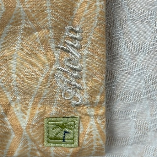 Island Greens Hawaiian Aloha Vacation Men’s Orange Button Up Shirt Size L Camp - Picture 5 of 10