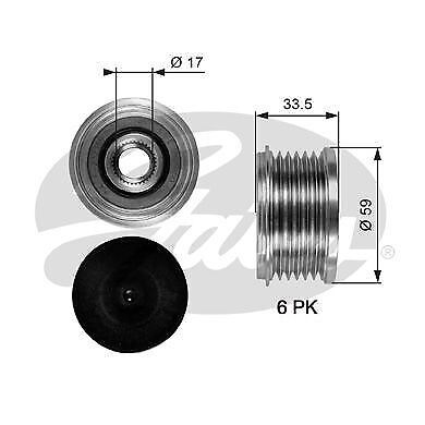 Gates Alternator Pulley for Fiat Scudo 130 MultiJet 2.0 May 2011 to May 2016 - Afbeelding 1 van 8