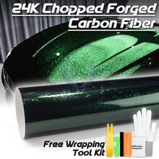 24k Chopped Forged Carbon Fiber Gloss Venom Green Vinyl Wrap Sticker Decal Sheet