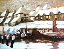 Hans Burgers (xx) cop. - TOP watercolour: WINTER IN THE SOUTH SEAPORT OF HARDERWIJK NL