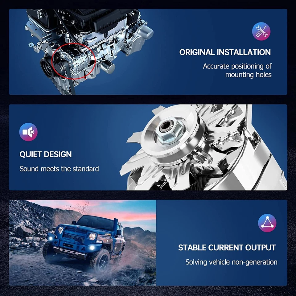 Alternator for 110Amp Chrome 1 Wire Self Exciting Street Rod GM 305 350 BBC SBC - Image 4 of 4