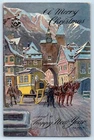 Signed Artist Postcard Christmas Horses Sleigh Winter Scene c1910's Antique