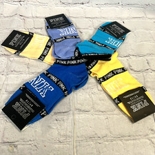 Lot of 5 Victoria Secret Pink College Collection Socks Blue Yellow Lavender NWT