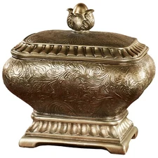 Algiers Traditional Tabletop Etched Satin Gold Decorative Covered Box Lid