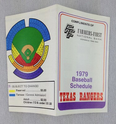 1979 Texas Rangers Baseball Pocket Schedule - Famers-First National Bank