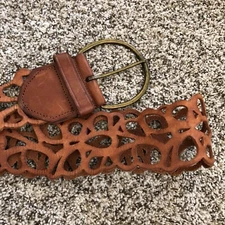 Garnet Hill Boho Cut leather Brown Leather Belt 34 Large buckle