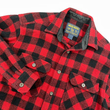 Woolrich Shirt Jacket Men M Wool Buffalo Plaid 413 Hunting Outdoors VTG USA FLAW