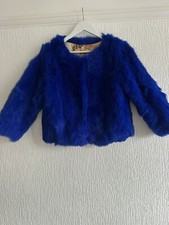Royal Blue Real Fur Cropped Jacket 12/14 Winter Smart Glam Party Occasion Event