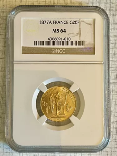 France 1877A 20 Francs Gold NGC MS64 SKU# 4347