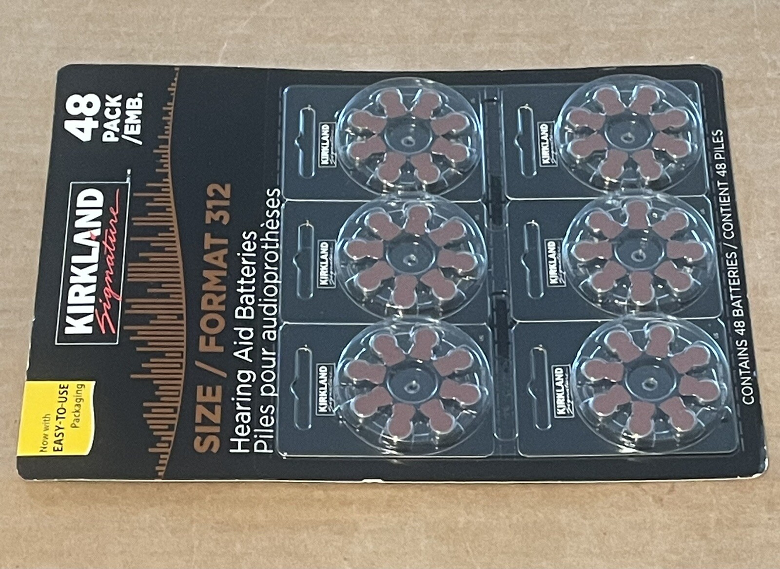 KIRKLAND SIGNATURE HEARING AID BATTERIES SIZE/FORMAT 312 ZINC AIR 48 CT