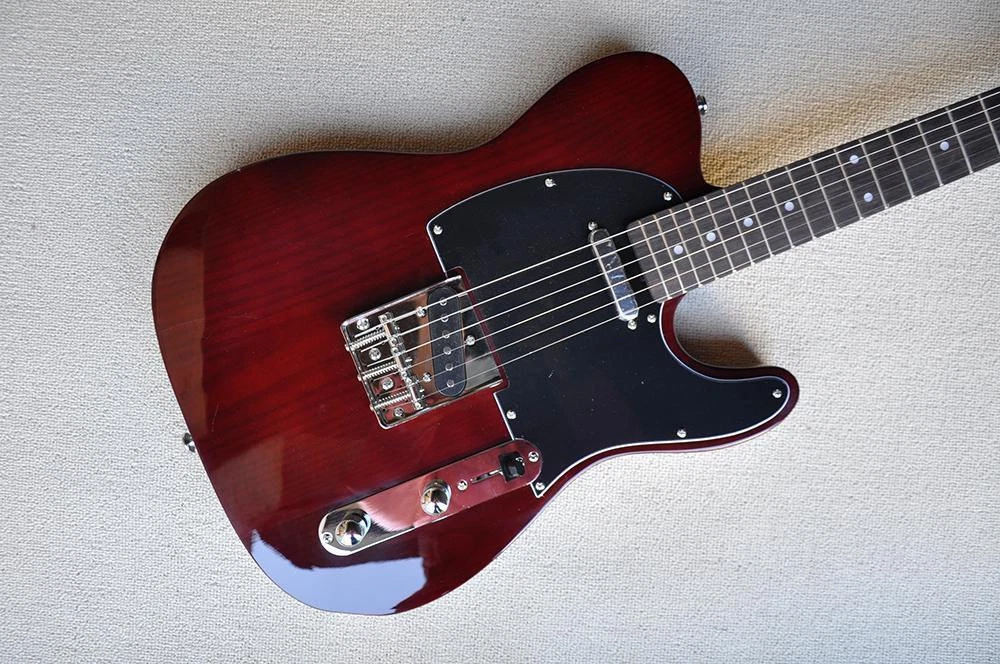 New Dark Red Electric Guitar with Ash Body Black Pickguard Chrome Hardware