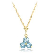 Natural Blue Topaz Gemstone Necklace Real Solid 14k Yellow Gold All Sizes
