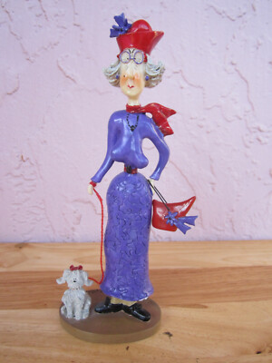 Sandy Gervais figure Red Hat Mature Lady Saggy Boobs Walking Small Dog 8'' X 3''