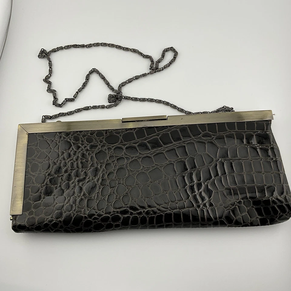 Jessica McClintock Vintage Clutch Patent Leather Crossbody Purse Retro 80s 11 in - Image 2 of 4