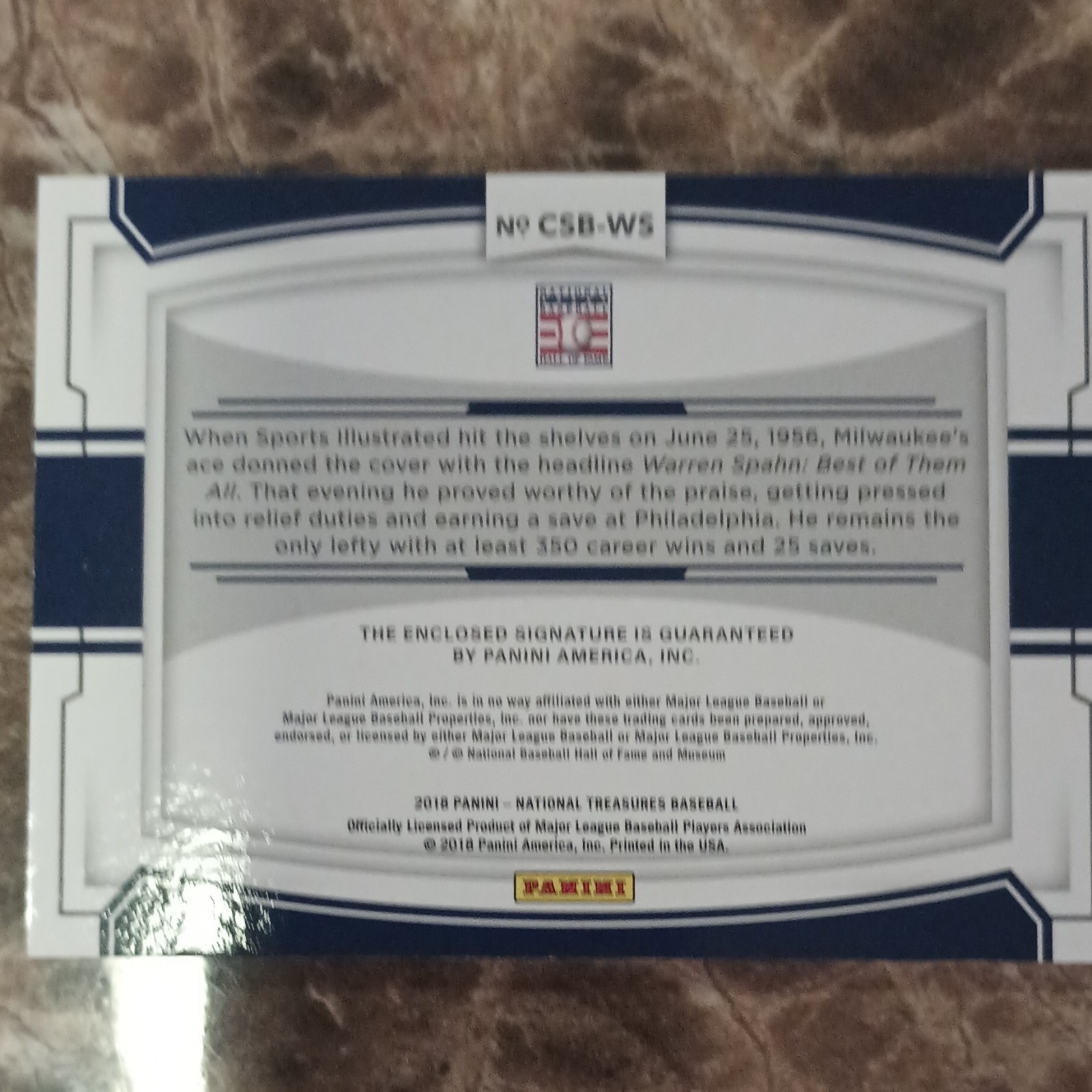 Panini 2018 National Treasures Warren Spahn Cut Signatures Auto /10 view 5