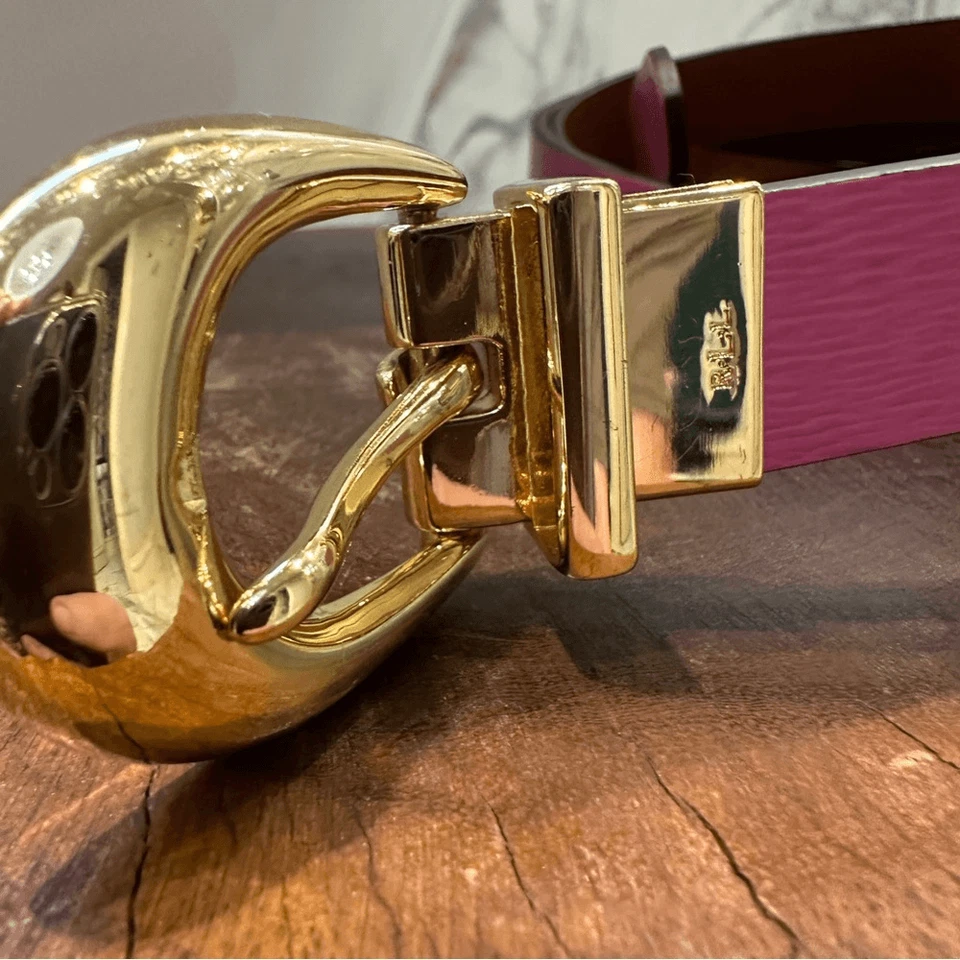 Двусторонний ремень Lauren Ralph Lauren из сафьяновой кожи с розовой/коричневой золотой пряжкой Lg - Изображение 4 из 4