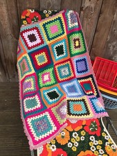 CROCHET KNITTED MULTICOLOURED GRANNY SQUARE BLANKET 105CM X 85CM APPROX