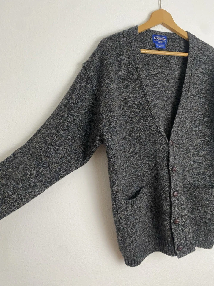 Vtg Pendleton Men's L Blue/Gray Multicolor Shetland Wool V-Neck Grandpa Cardigan - Image 2 of 4