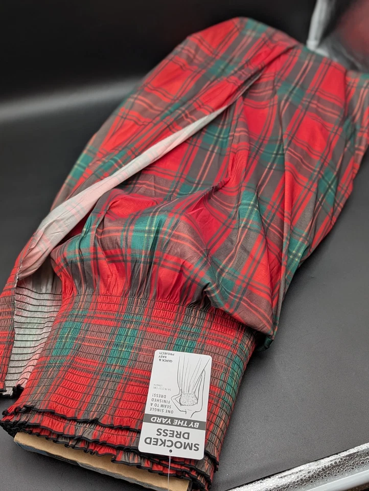6.5 Yard Lot Sew Sweet Taffeta Smocked Red Tartan Dress By The Yard 54 in JoAnn - Image 2 of 4