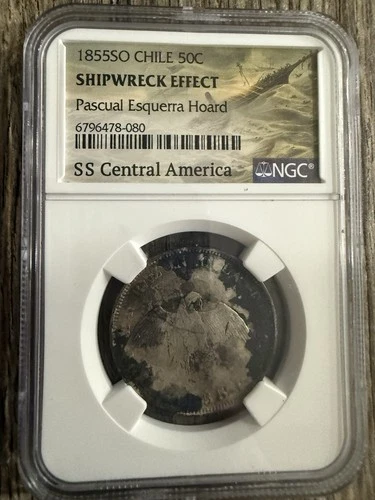 1855-SO Chile 50 Centavos S.S. Central America Shipwreck Treasure NGC