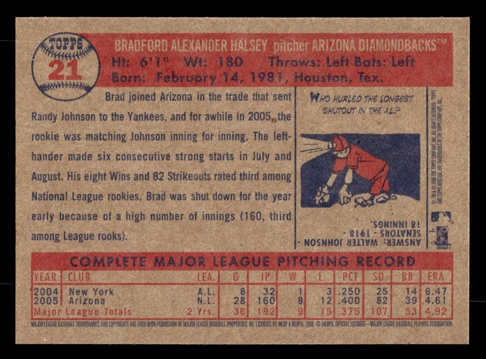 2006 Topps Heritage #21 Brad Halsey Card Arizona Diamondbacks - Image 2 of 2