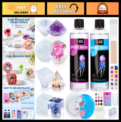 16oz Epoxy Resin Kit with Molds, Pigments & Dried Flowers | DIY Art Supplies for