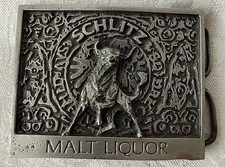 JOS SCHLITZ BREWING CO Malt Liquor Beer Bull Pewter Belt Buckle Heavy 3" x 2.25"