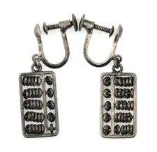 Vintage Silver Abacus Dangle Drop Screw Back Earrings