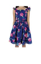 Zunie Navy Girl's Cotton Floral A-Line Any Occasion Knee-Length Dress 7/8 New
