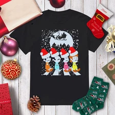 Santa The Beatles walking across Abbey Road Christmas S-234XL gift Xmas Black NG