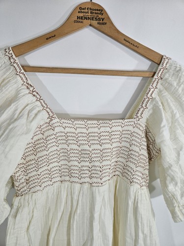 Free People Womens Easy to Love Peasant Boho Mini Dress Ivory Lined Back Bow XS - Picture 2 of 6