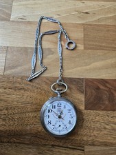 Antico Louis Roskopf Swiss Pocket Watch 52mm Argento 0.800 Working +  Catena 925